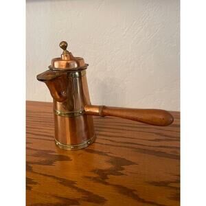 Vintage Copper & Brass Hot Chocolate
Pot Coffee Tea Wood Handle & Brass
Lid